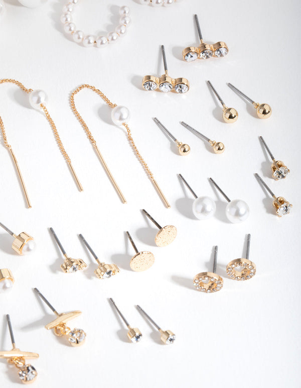 Gold Mixed Pearl 16-Pack Earring