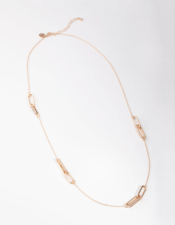 Gold Double Diamante Link Necklace