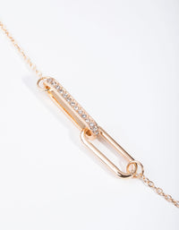 Gold Double Diamante Link Necklace - link has visual effect only