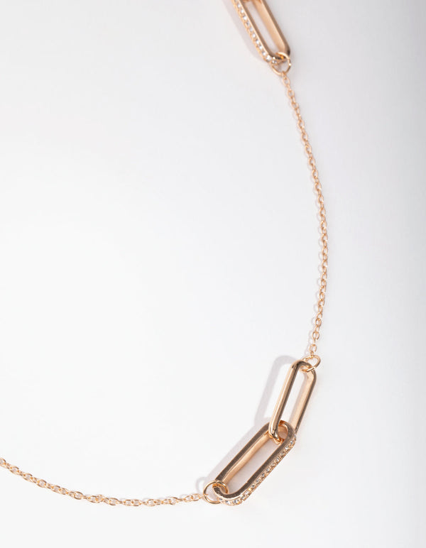 Gold Double Diamante Link Necklace