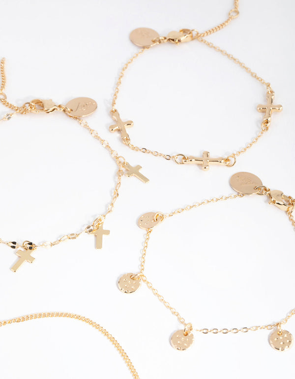 Gold Cross Jingle 4-Pack Bracelet and Anklet Pack