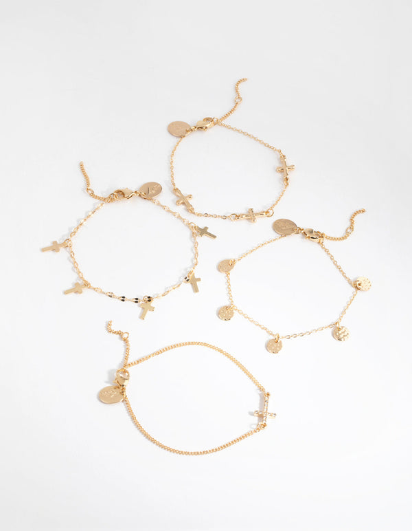 Gold Cross Jingle 4-Pack Bracelet and Anklet Pack