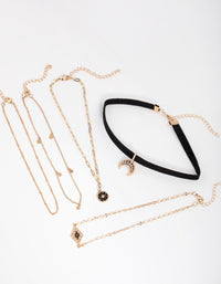 Gold Decorated Crescent 5-Pack Choker Necklace - link has visual effect only