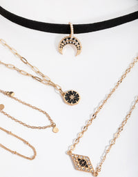 Gold Decorated Crescent 5-Pack Choker Necklace - link has visual effect only