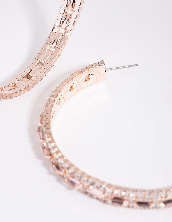 Rose Gold Baguette Centre Hoop Earrings
