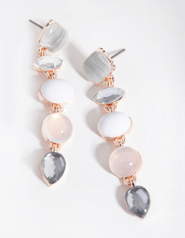 Rose Gold Multi Shape Stone Drop Earrings