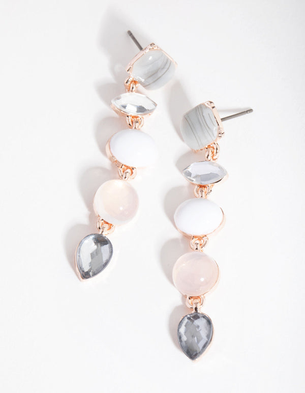 Rose Gold Multi Shape Stone Drop Earrings