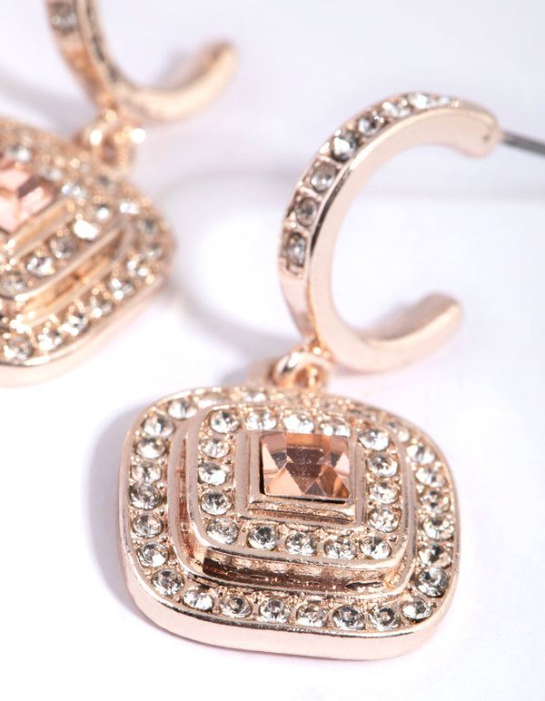 Rose Gold Centre Stone Huggie Earrings
