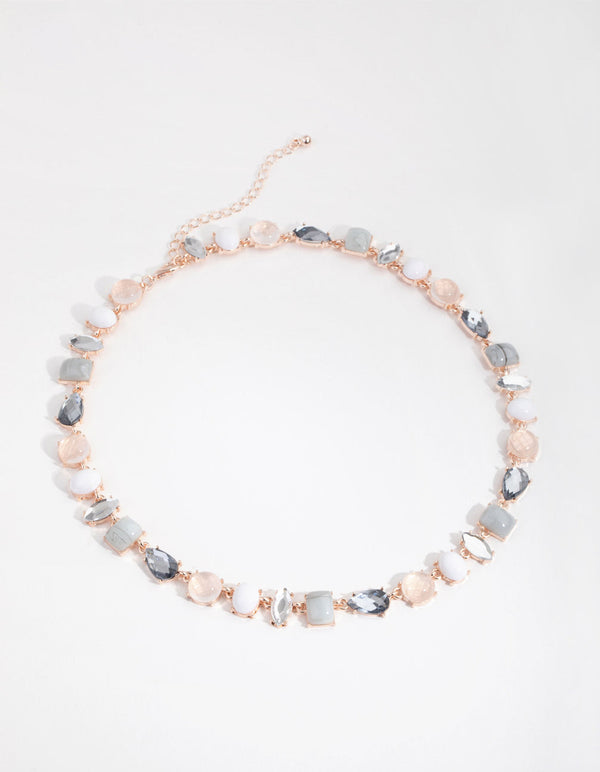 Rose Gold Mixed Shape Stone Necklace