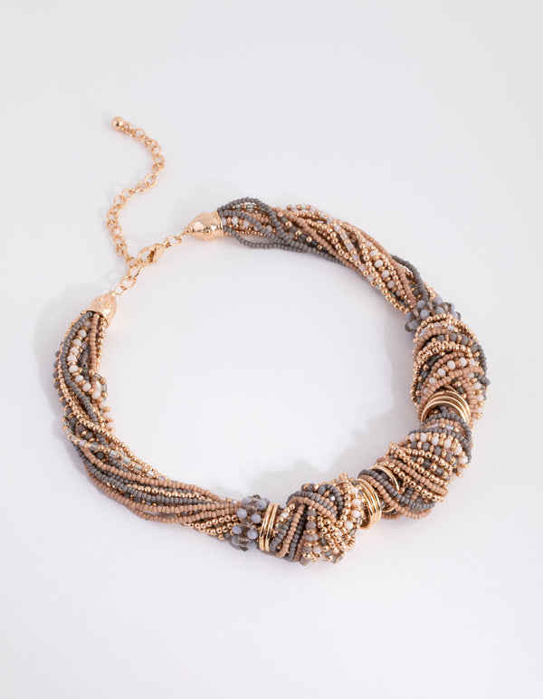 Rose Gold Beaded Knot Statement Necklace