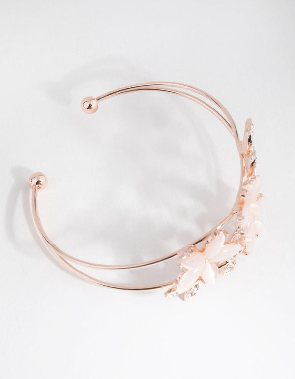 Rose Gold Floral Cats Eye Cuff Bracelet