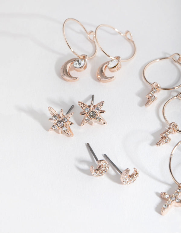 Rose Gold Celestial Sleeper 6-Pack Earring