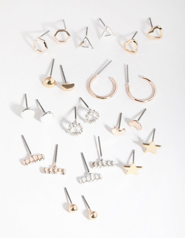 Mixed Metal 12-Pack Geometric Shapes Earring