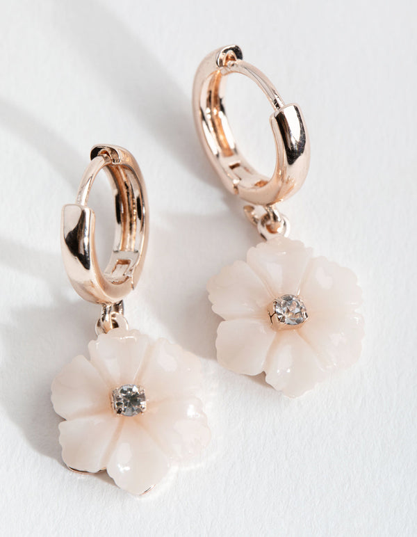 Rose Gold Resin Flower Huggie Earrings