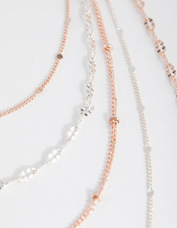 Mixed Metals Fine Delicate 5-Row Necklace