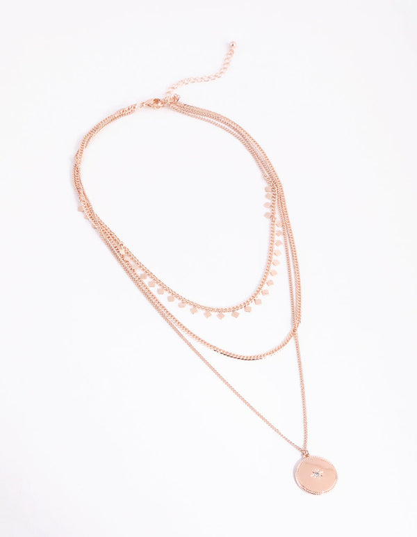 Rose Gold Star Disc Layered Necklace