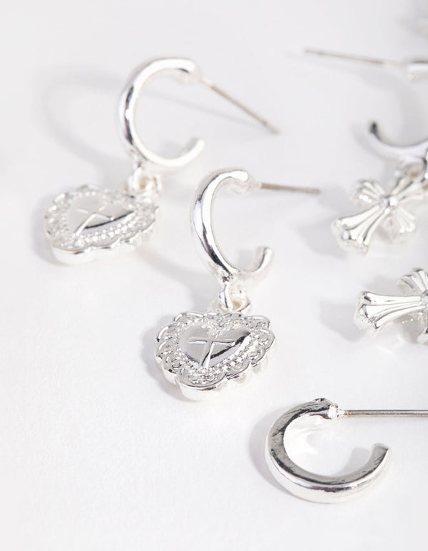 Silver Cherub Cross 6-Pack Earring