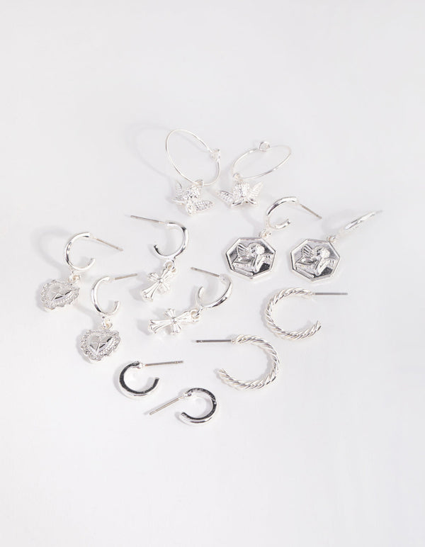 Silver Cherub Cross 6-Pack Earring