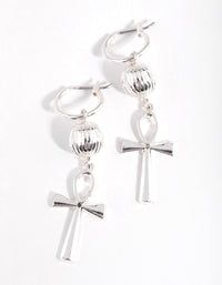 Silver Key of the Nile Cross Hoop Earrings - link has visual effect only