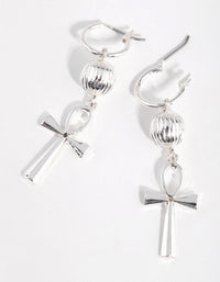 Silver Key of the Nile Cross Hoop Earrings - link has visual effect only