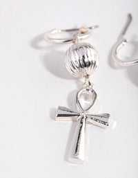 Silver Key of the Nile Cross Hoop Earrings - link has visual effect only