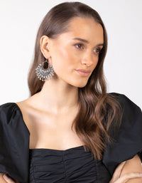 Antique Silver Statement Diamante Fan Drop Earrings - link has visual effect only
