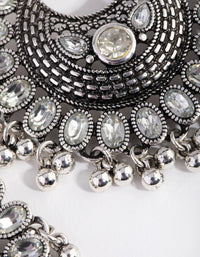 Antique Silver Statement Diamante Fan Drop Earrings - link has visual effect only