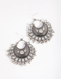 Antique Silver Statement Diamante Fan Drop Earrings - link has visual effect only