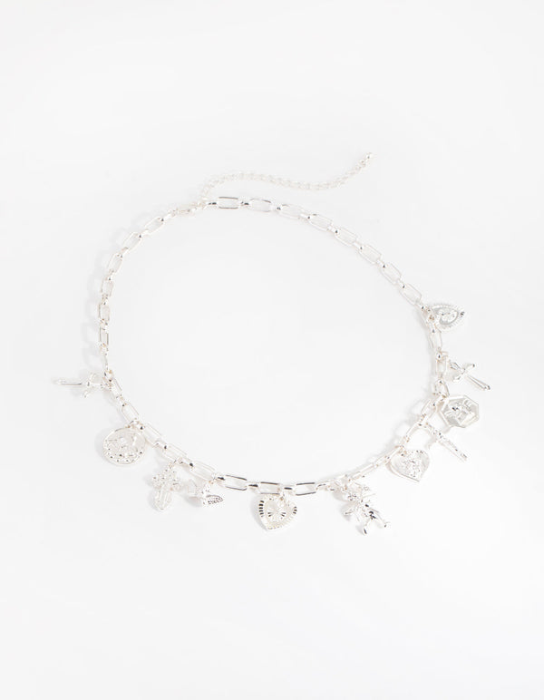 Silver Cupid Heart Charm Necklace