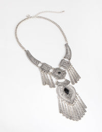 Antique Silver Metal Tassel and Diamante Necklace - link has visual effect only