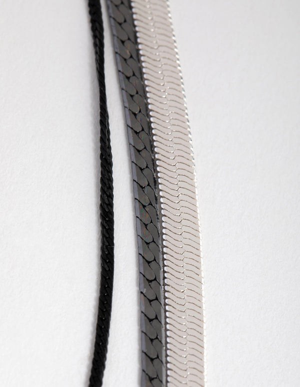 Mixed Metal Flat Snake Chain 3-Row Necklace