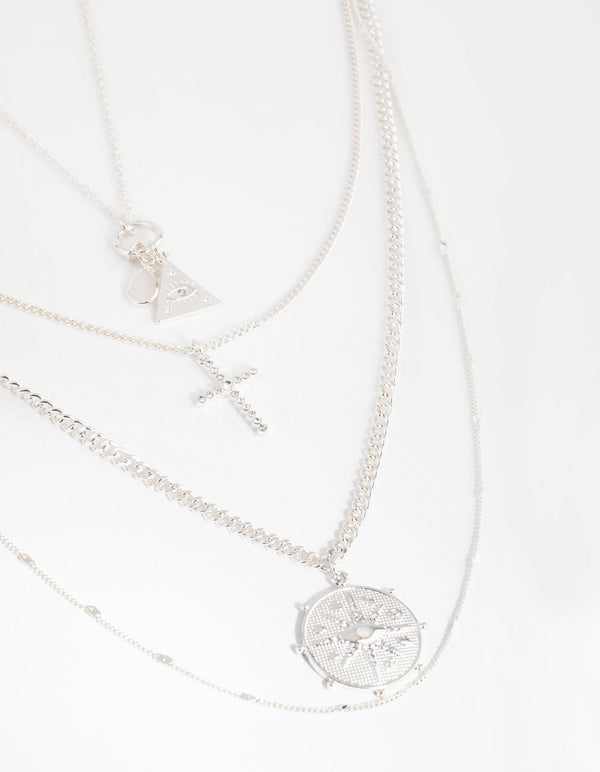 Silver Charm Cluster 4-Row Necklace