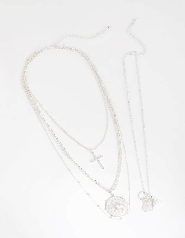 Silver Charm Cluster 4-Row Necklace