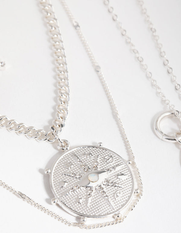 Silver Charm Cluster 4-Row Necklace