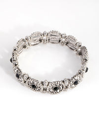 Antique Silver Etched Stone Stretch Bracelet - link has visual effect only