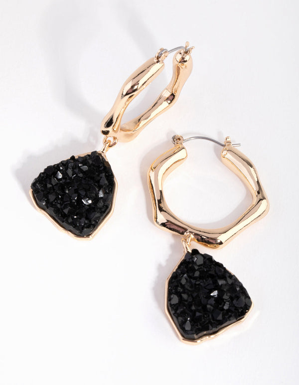 Gold Irregular Druzy Hoop Earrings