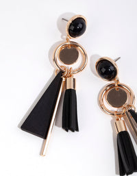 Gold PU Leather Tassel Drop Earrings - link has visual effect only