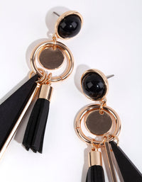 Gold PU Leather Tassel Drop Earrings - link has visual effect only