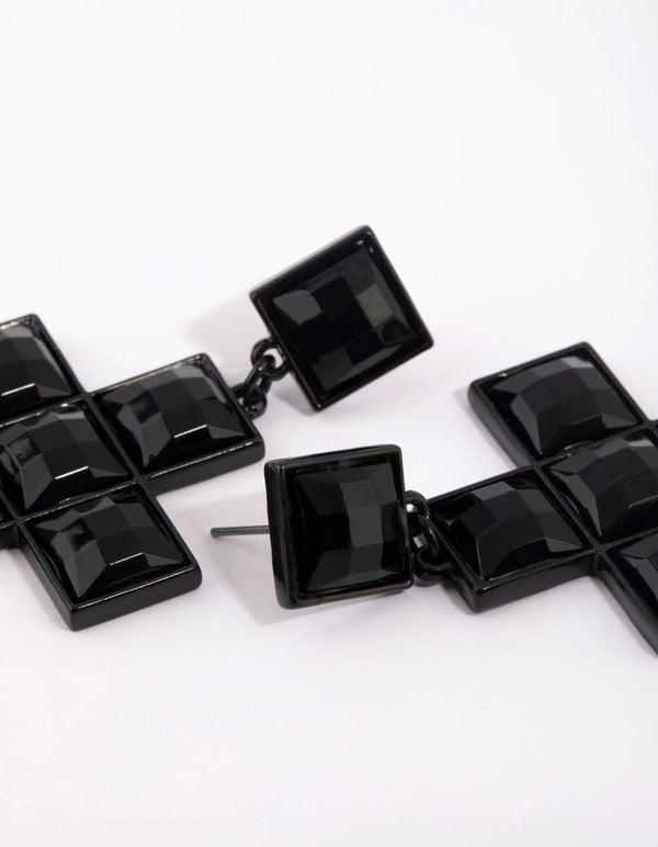 Matte Studded Cross Drop Earrings