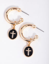 Gold Cross Disc Huggie Earrings - link has visual effect only
