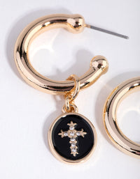 Gold Cross Disc Huggie Earrings - link has visual effect only