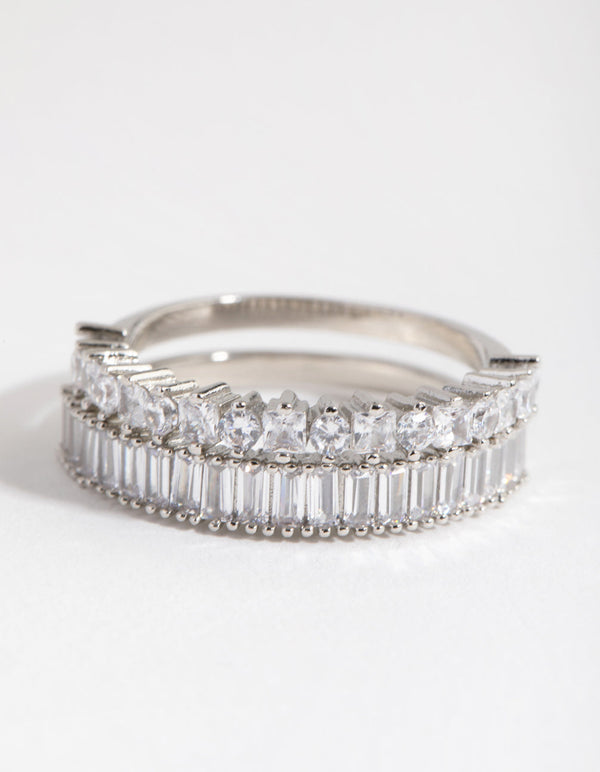 Rhodium Rectangle and Square Stone 2-Pack Rings