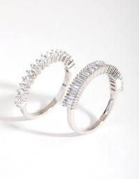 Rhodium Rectangle and Square Stone 2-Pack Rings - link has visual effect only