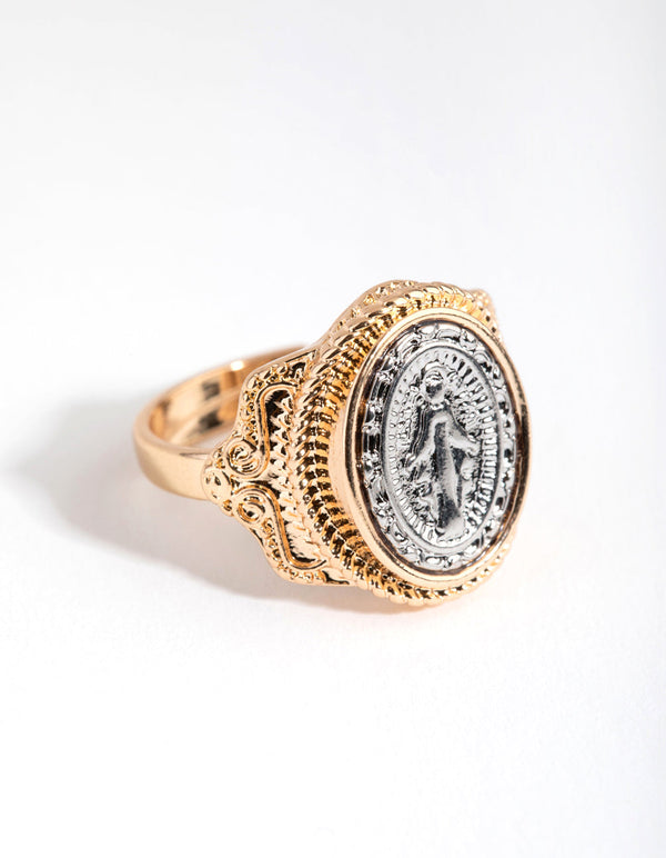 Mix Rhodium Gold Coin Ring