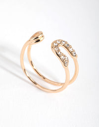 Gold Diamante Safety Pin Ring - link has visual effect only