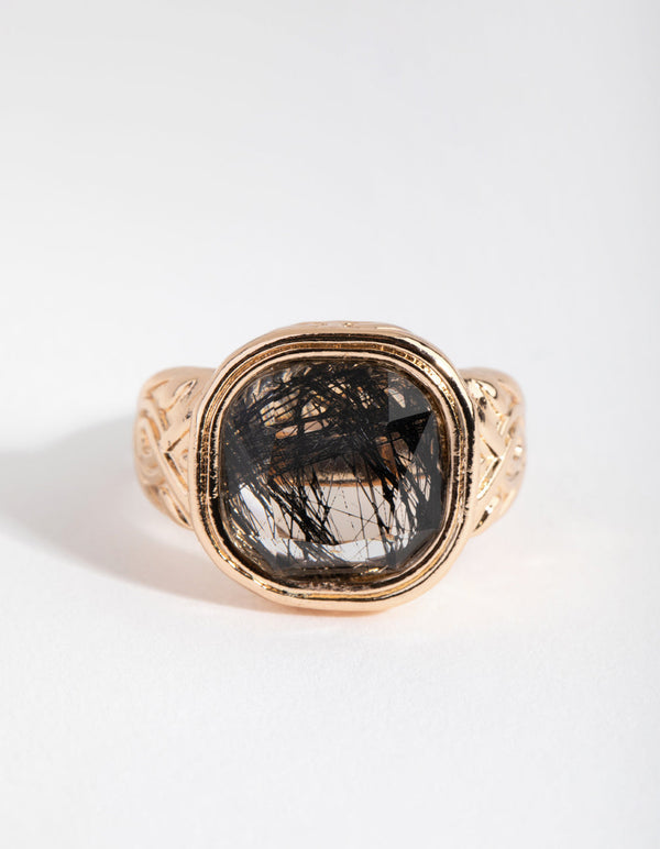 Gold Black Marble Stone Ring