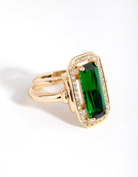 Gold Green Rectangle Cocktail Ring - link has visual effect only