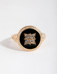 Gold Black and Stone Signet Ring - link has visual effect only
