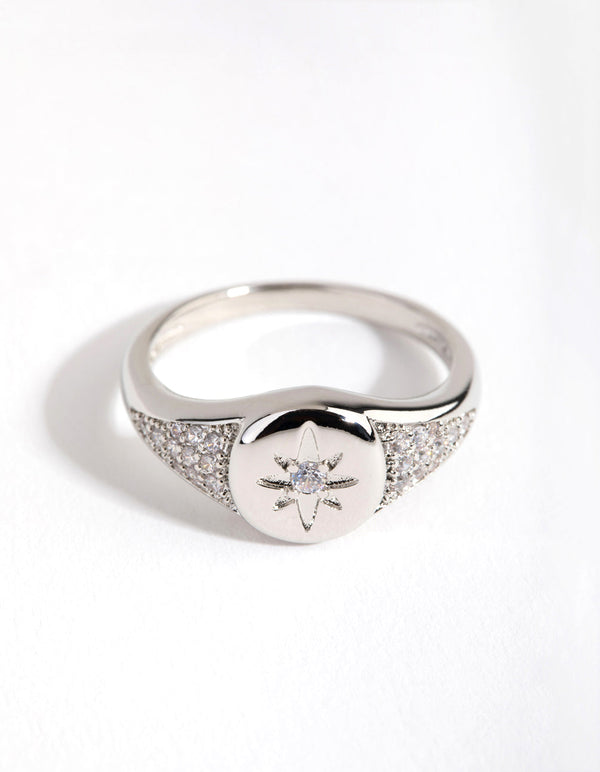 Rhodium Heart Cubic Zirconia Ring