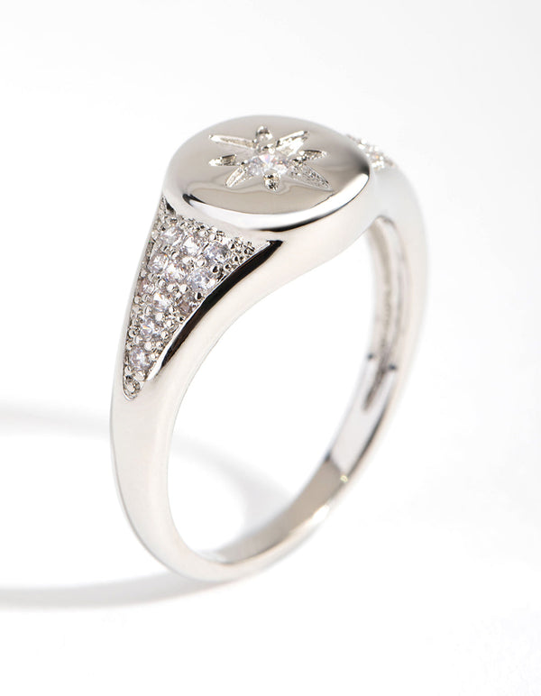 Rhodium Heart Cubic Zirconia Ring